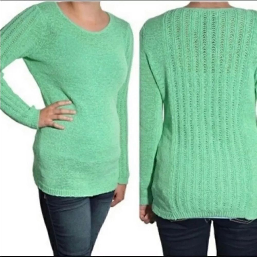 Rachel Zoe Green Knit Crochet Sweater Size small